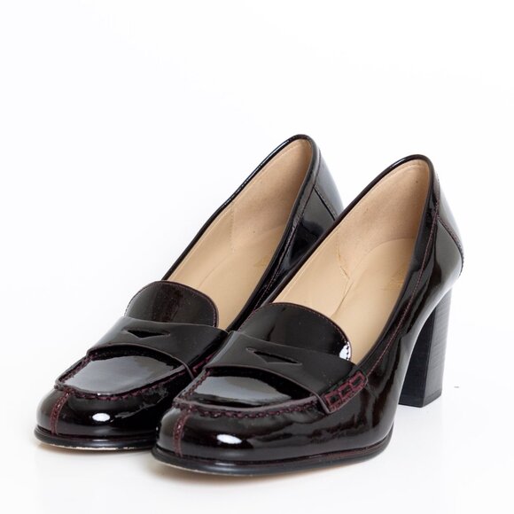 Michael Kors Buchanan Burgundy Patent Block Heel Loafers Preppy - Picture 3 of 16